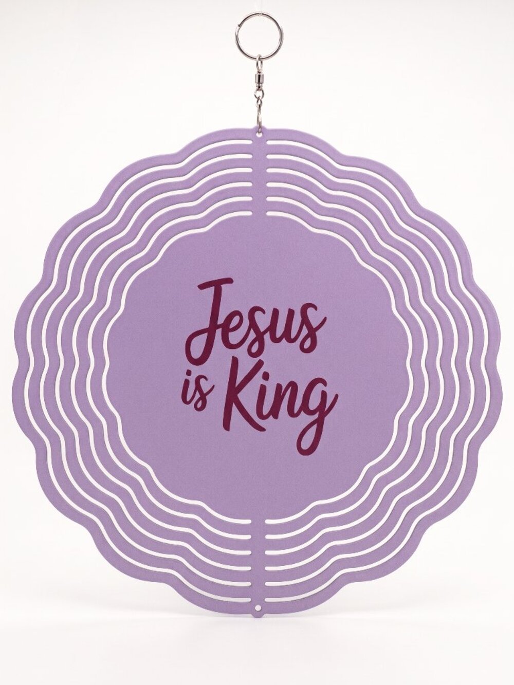 10" Jesus Is King Kinetic Wind Spinner - Purple Metal Hanging Garden Yard Decor